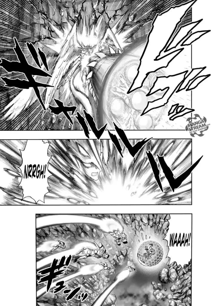 Phoenix Man blocks the drill as the Mobis head towards the falling sphere shield that housed Waganma.