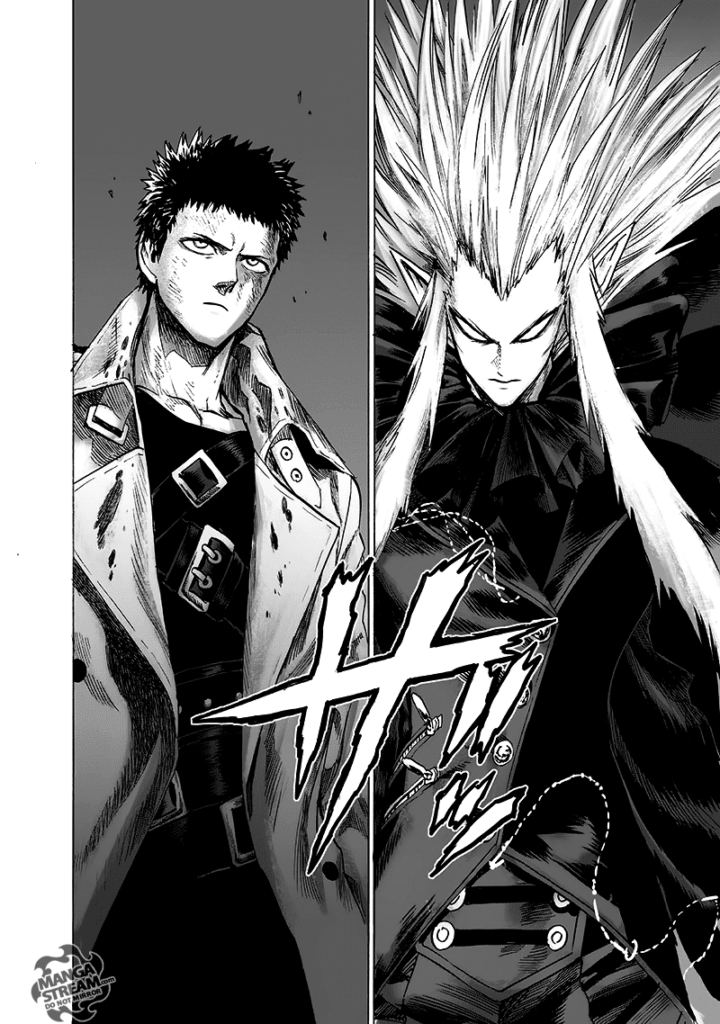 Zombieman and the vampire monster with long spiked hair look at each other.