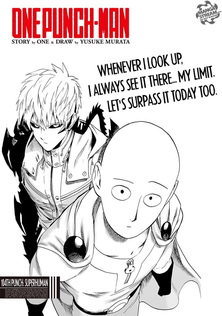 Serious Genos and normal bored-expression Saitama.