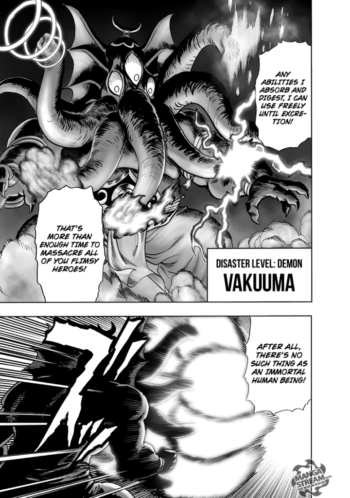 The elephant-like monster is now a Disaster Level Demon named Vakuuma. He now has three eyes and 7 trunks and fires another blast.