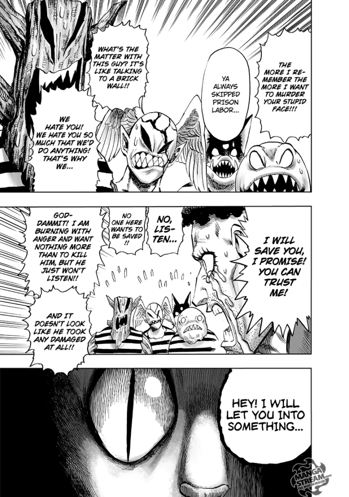 The monsters are pissed after seeing Puri-Puri Prisoner cry, wanting to save them. A cat monster appears.