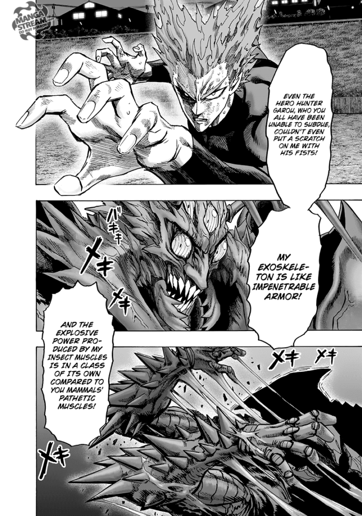 Bug God remembers Garou as he gets angrier with glaring eyes and muscles evolving with mucus.