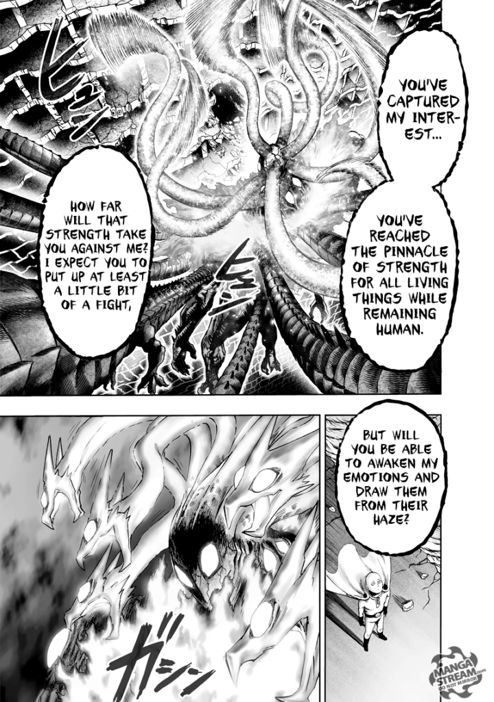 Monster King Orochi becomes more terrifying as Saitama stands before him.