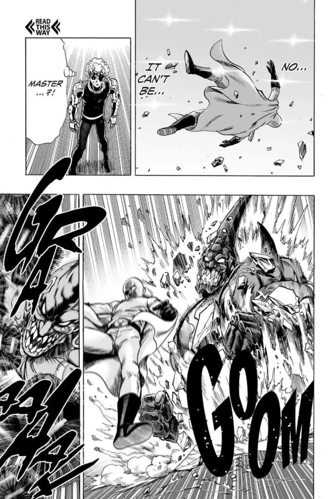 Saitama is getting pummeled and Genos worries while Carnage Kabuto is mounting another attack.