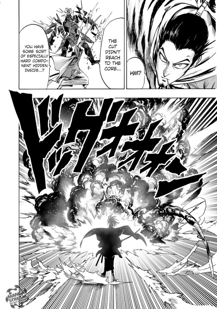 G5 is cut into tiny pieces and explodes in front of Atomic Samurai.