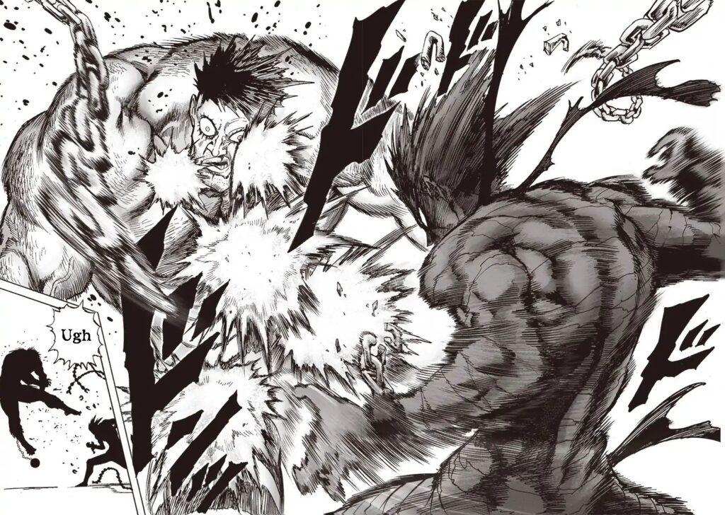 Garou swiftly attacks Puri-Puri Prisoner in his body.