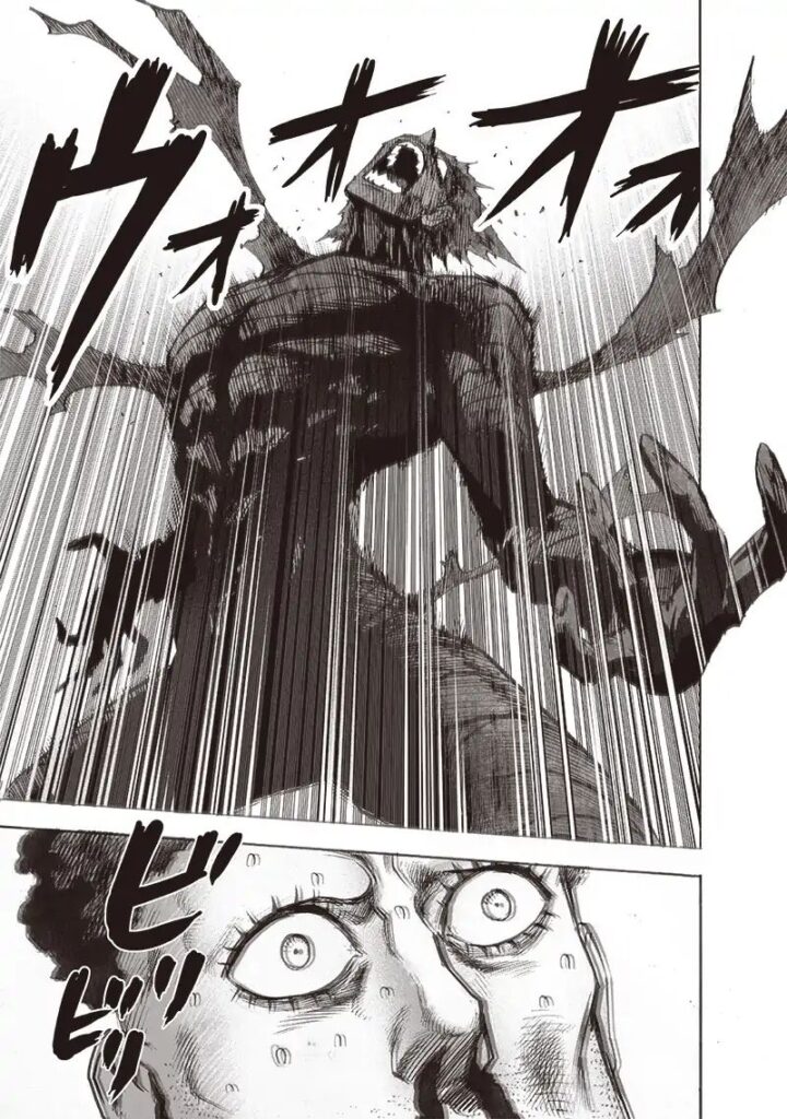 Garou roars while Puri-Puri Prisoner is now more surprised.