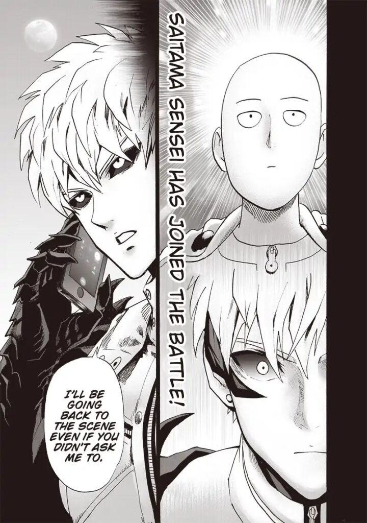 Cut to the scene where Genos is calling Sitch, he plans to join the battle after knowing Saitama in there.