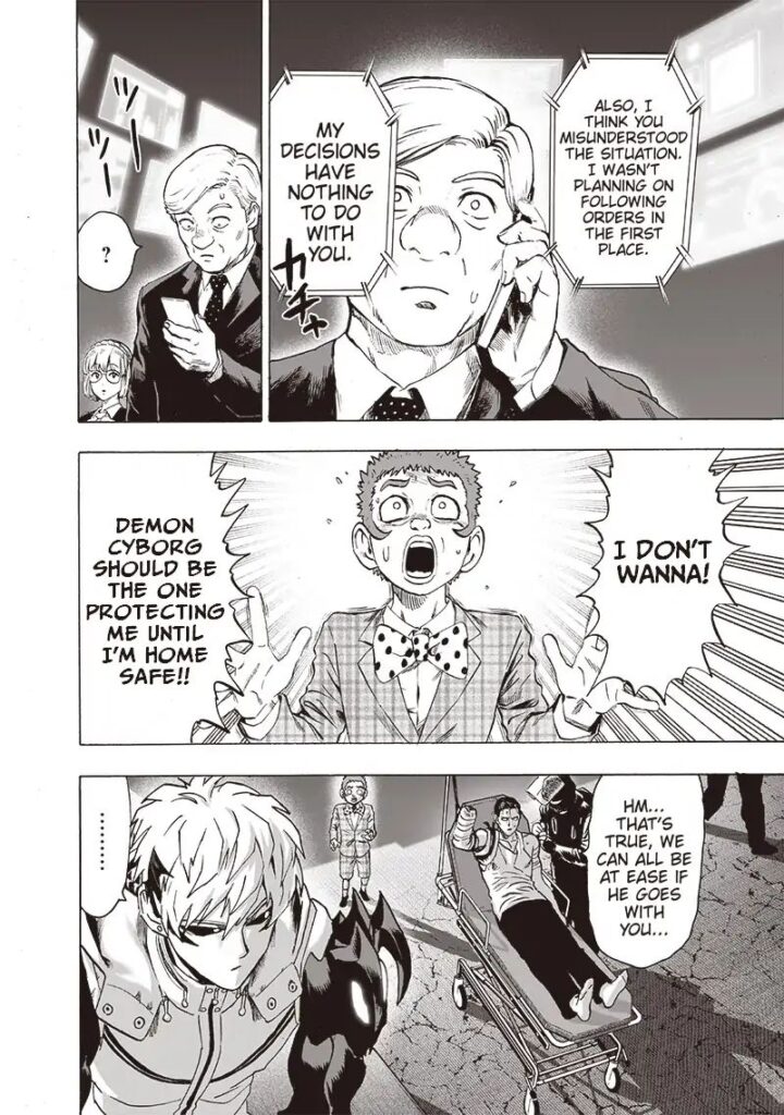 Genos cancels the call, leaving Sitch wondering. Waganma looks afraid after knowing Genos will go back and leave them.