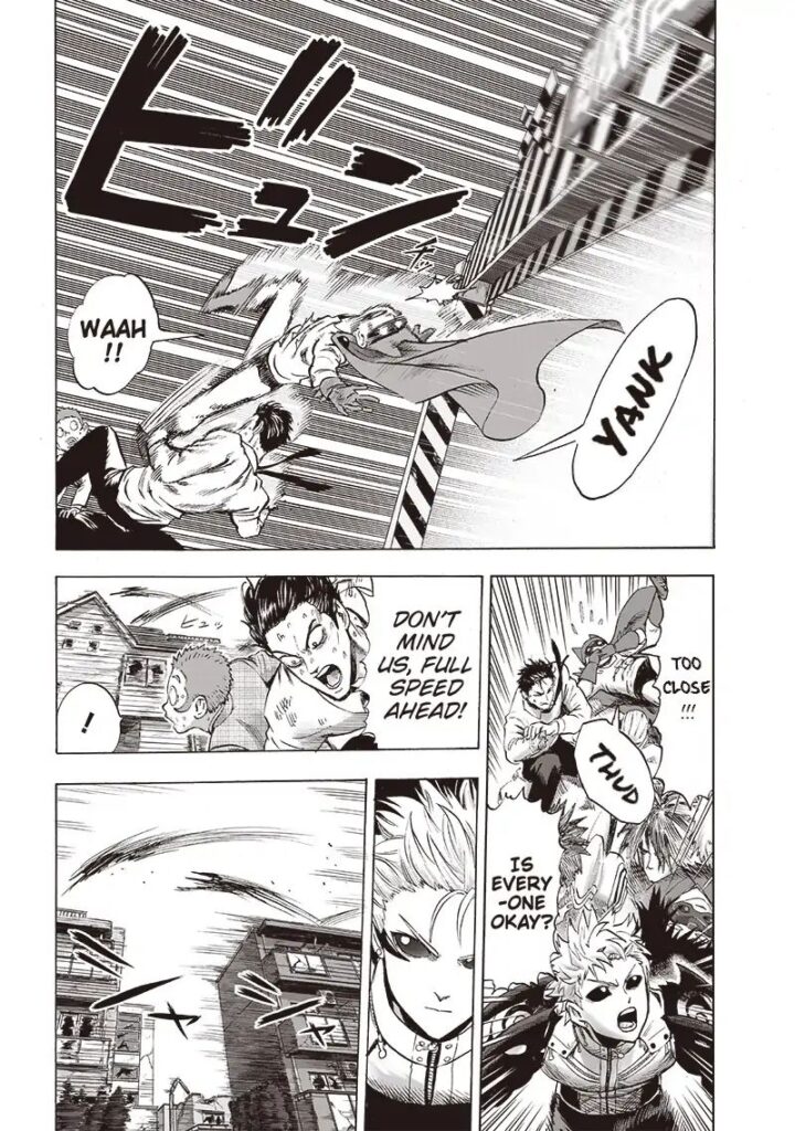 Genos and Waganma notice something following them, jumping between roofs.