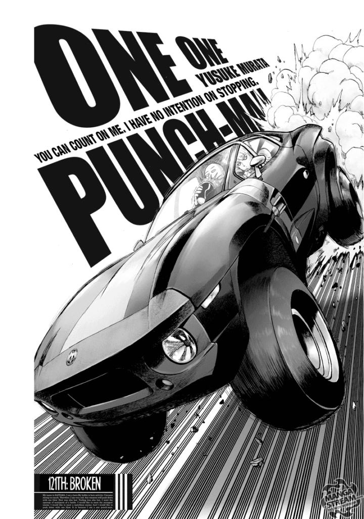 Saitama and Genos riding on a nice speeding car as the cover photo of this chapter.