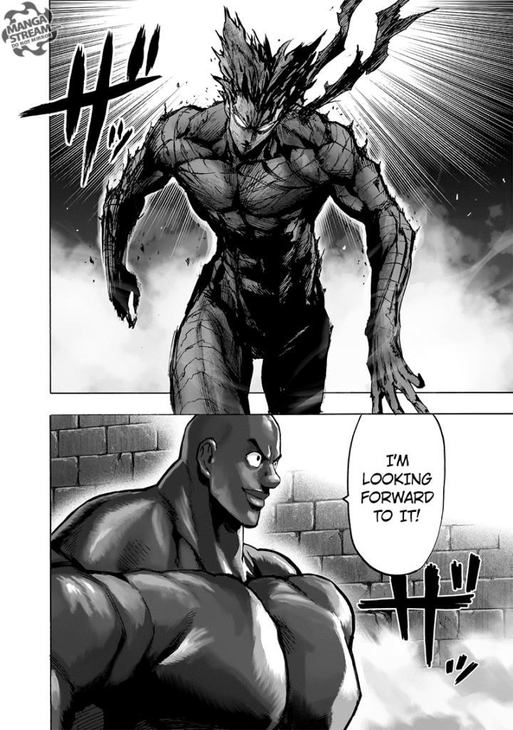 Garou starts walking while Superalloy Darkshine stands watching him.