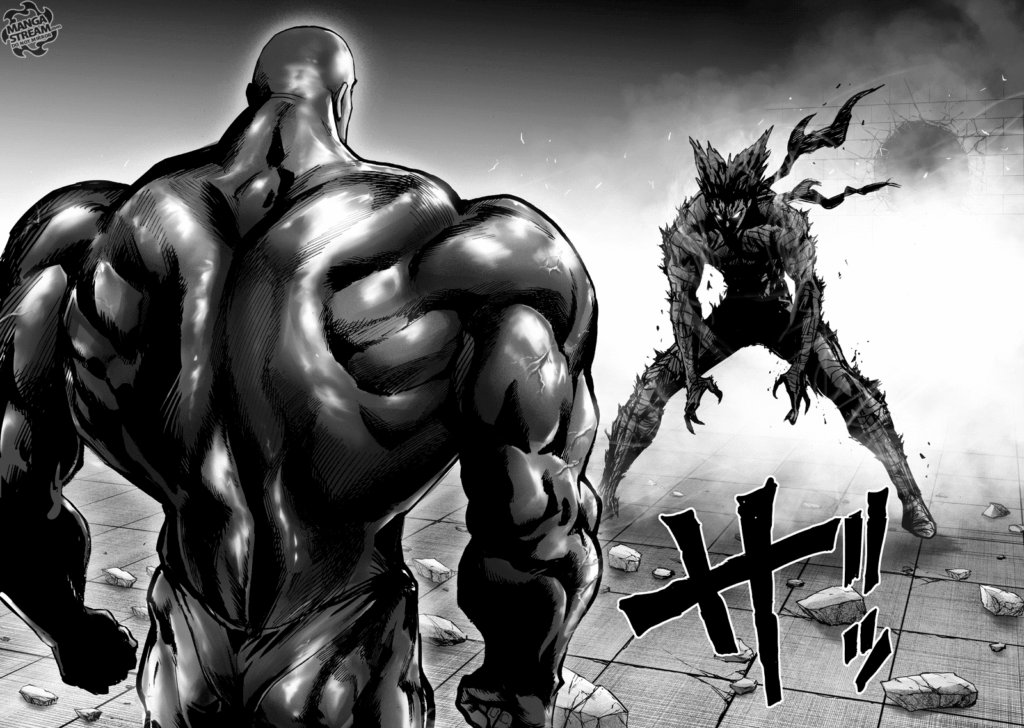 Garou and Superalloy Darkshine stand in front of each other as they face off.