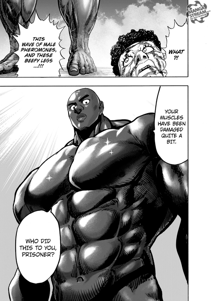 Puri-Puri Prisoner notices Superalloy Darkshine and his muscular body.