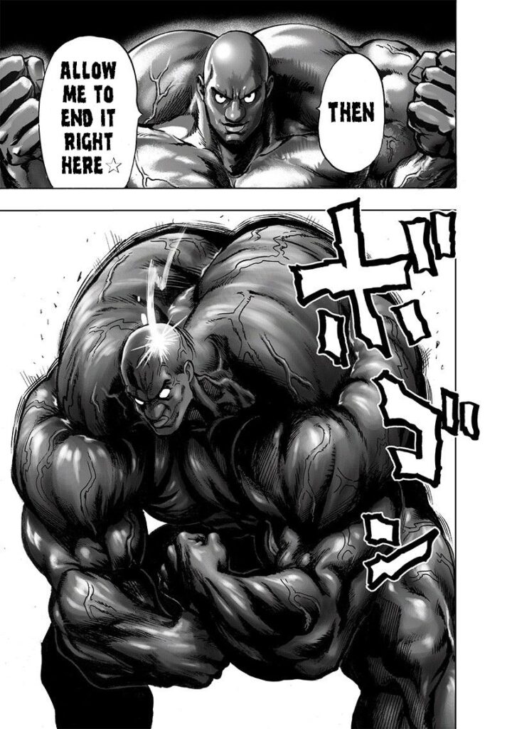 Superalloy Darkshine compresses his body muscles, which are now veiny and bulging.