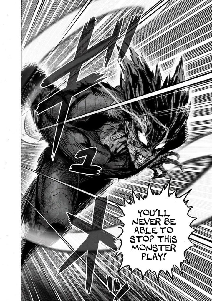 Garou looks menacing with glaring eyes as he dashes to Darkshine for an attack.