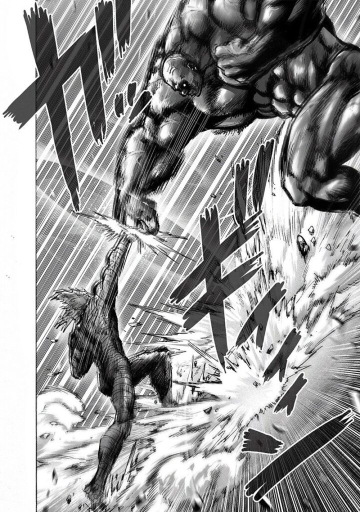 Garou and Superalloy Darkshine's punch collides, creating shockwaves around them.