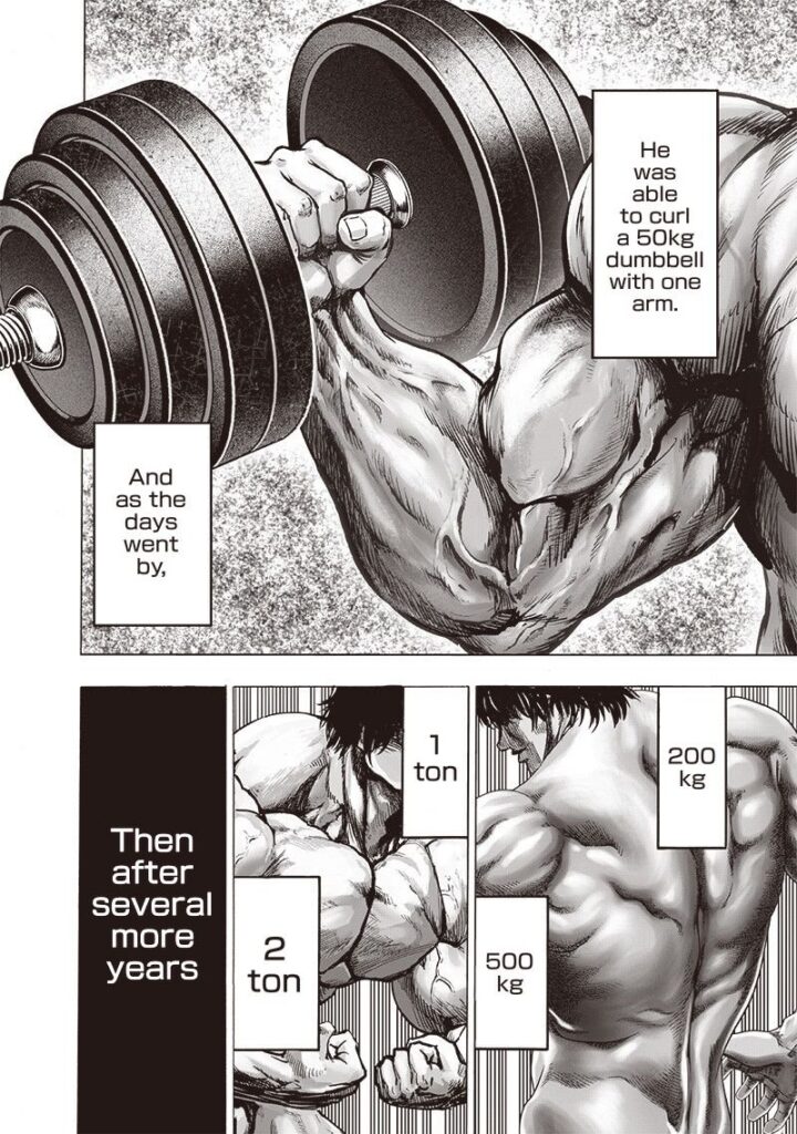 Darkshine's muscles grow and become bigger as he is able to lift 50kg, then 200kg, and two tons.