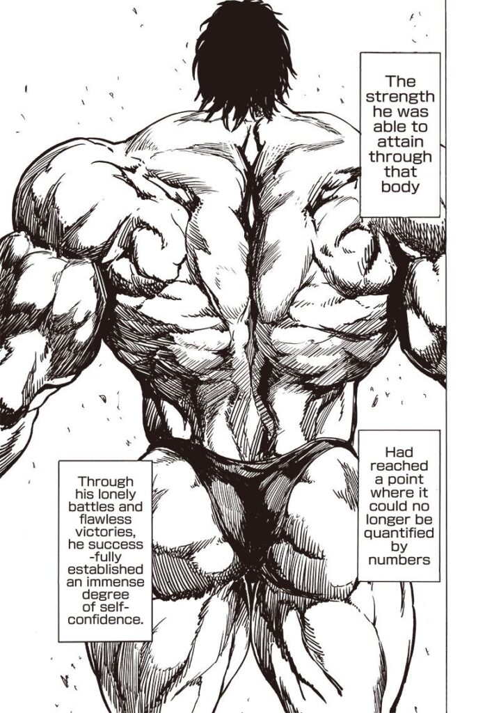 Superalloy Darkshine's body becomes so muscular as he stands, showing his back.