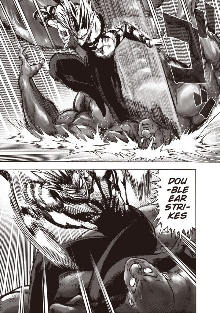 Garou kicks Darkshine down and brings him to the floor. He then follows up with an attack called "Double Earstrikes."