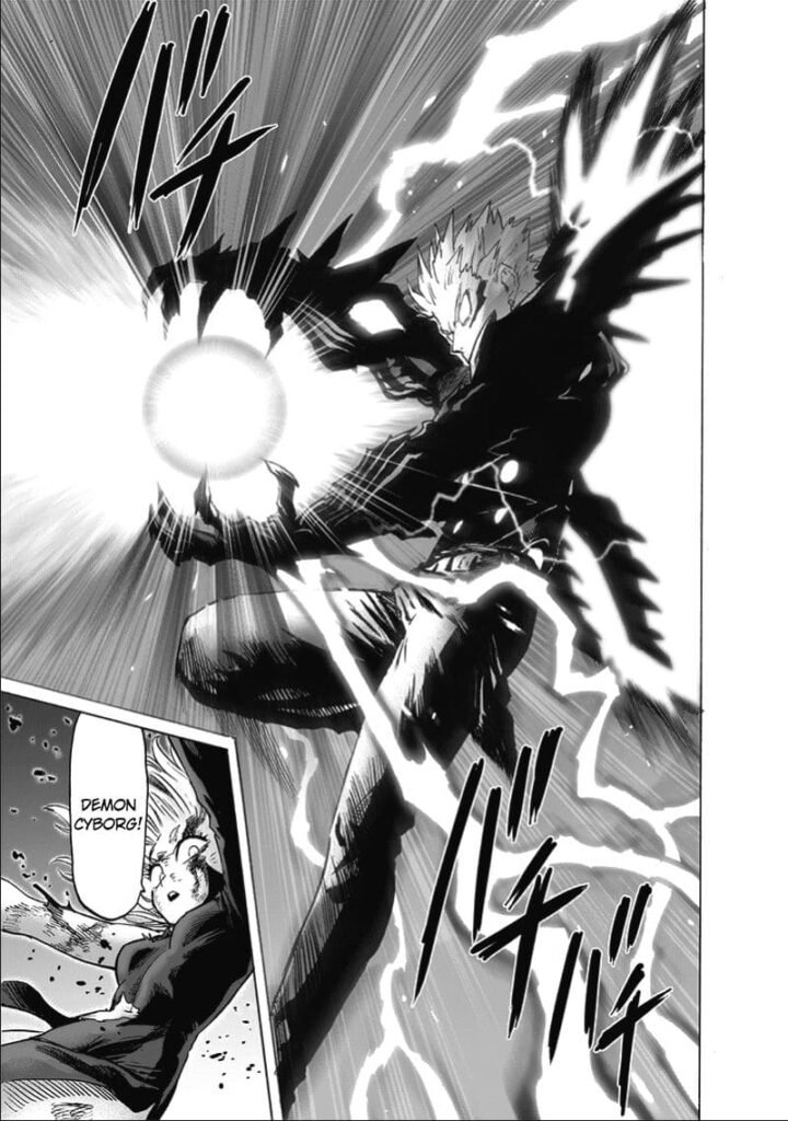 Genos charges an energy sphere while Tatsumaki notices his arrival.