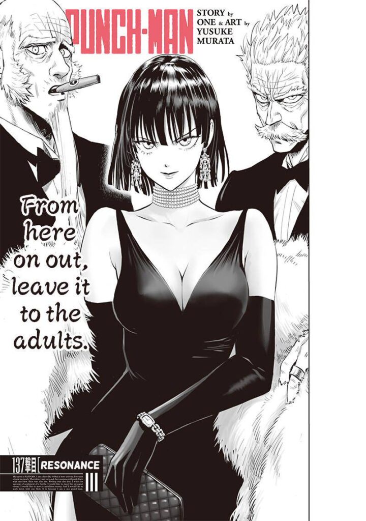 Fubuki in a sexy dress with Bang and Bomb behind her as the cover image.