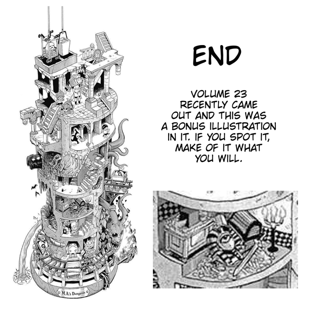 End of Chapter showing a chibi version of the monster's base.