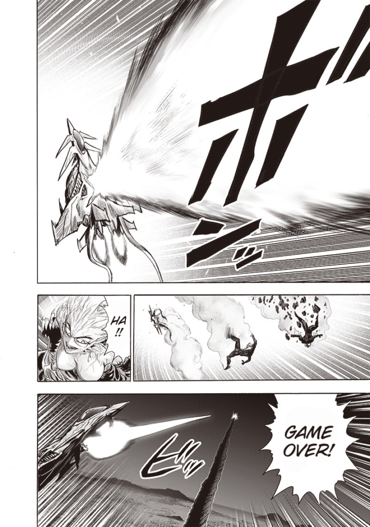 Genos and Drive Knight fall after getting hit by a powerful energy blast. Jet Psykos fire at Tatsumaki.