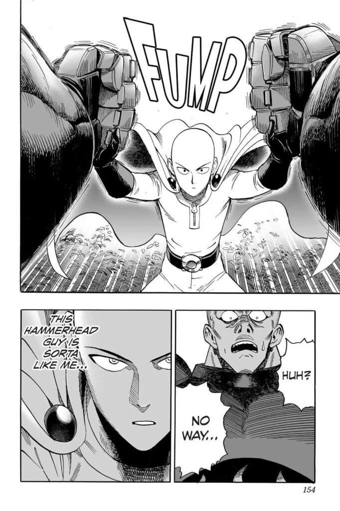 Saitama stops Hammerhead's hands from spinning by holding them.