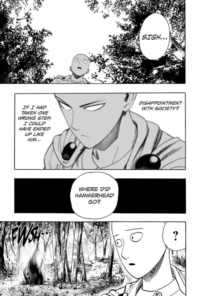 Saitama is disappointed as he wanders deep into the forest.