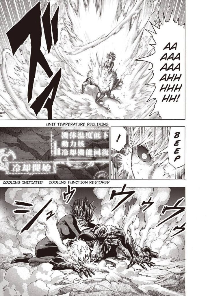 A huge energy wave disturbs them as Fubuki restores Genos. His unstable body is now gone.