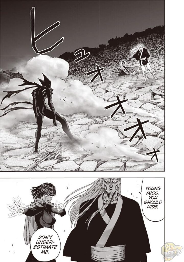 Bomb and Fubuki stand face-to-face with Garou.