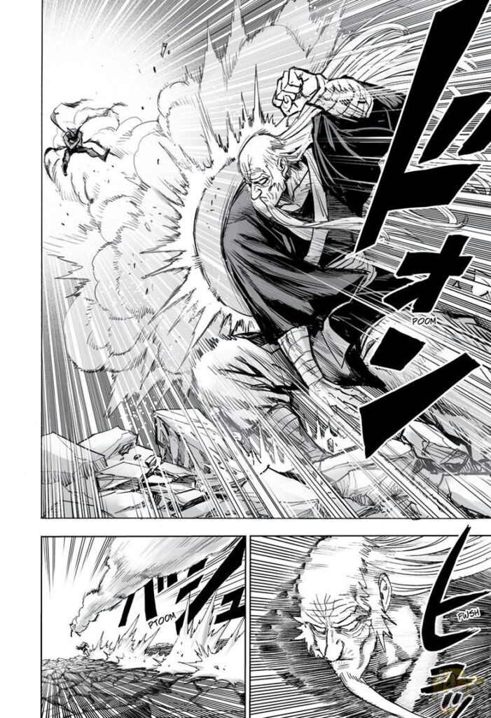 Bomb hits Garou with an attack that sends him flying away. Bomb follows him swiftly.