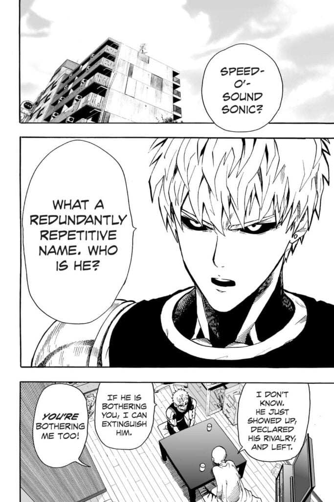 Cut to the scene, Genos and Saitama are having a chat in his apartment.