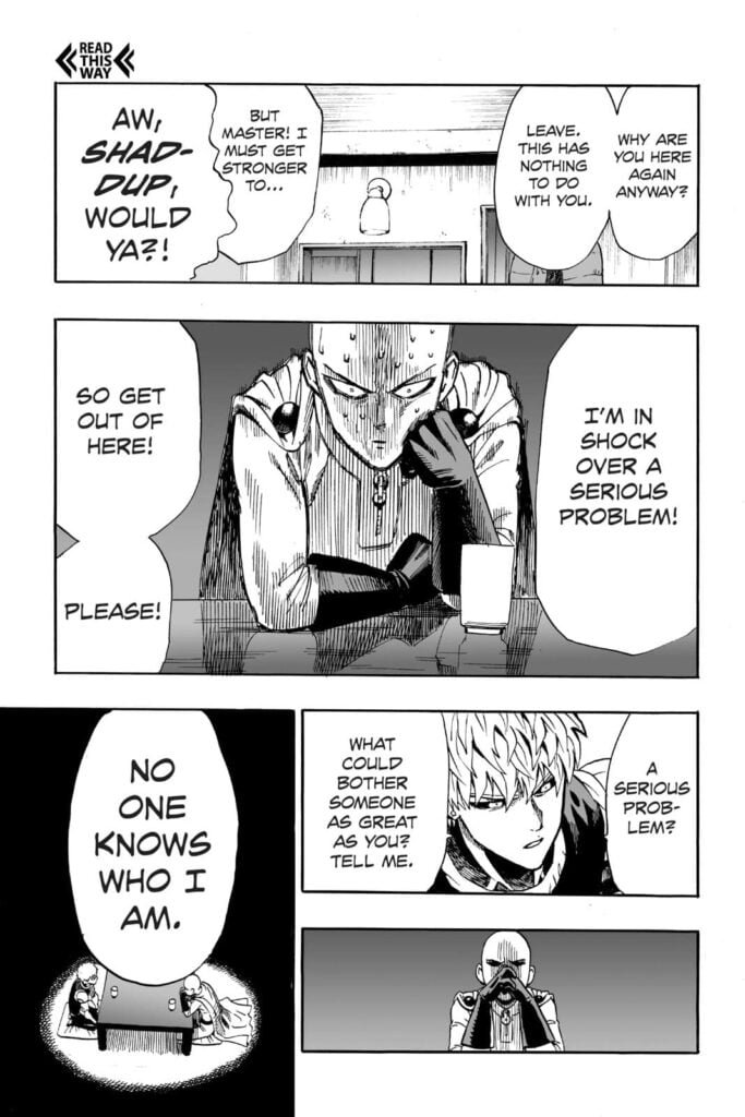 Saitama gets seriously frustrated while sitting with Genos because nobody knows him.