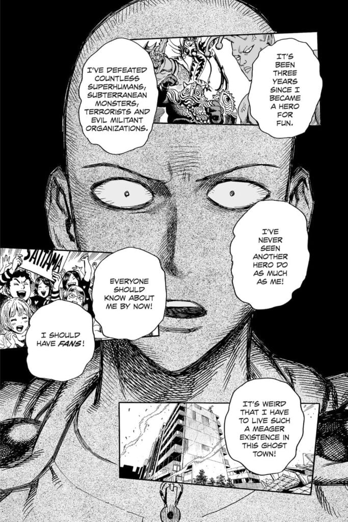 Saitama is frustrated after knowing he has no fans, even after performing heroic deeds for four years.