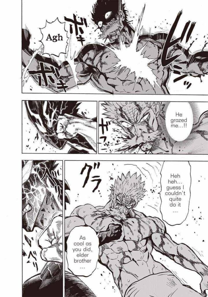 Bang notices Garou grazed him on his chest even though he hit Garou in the left face.