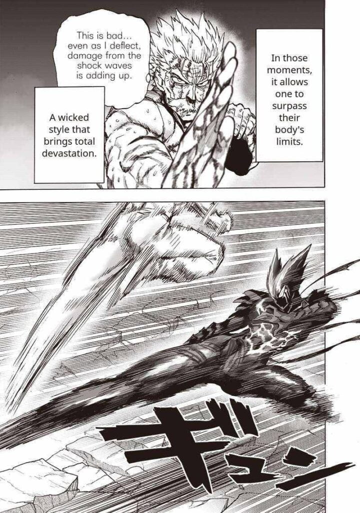 Bang analyzes his situation and jumps to dodge Garou's flying kick.