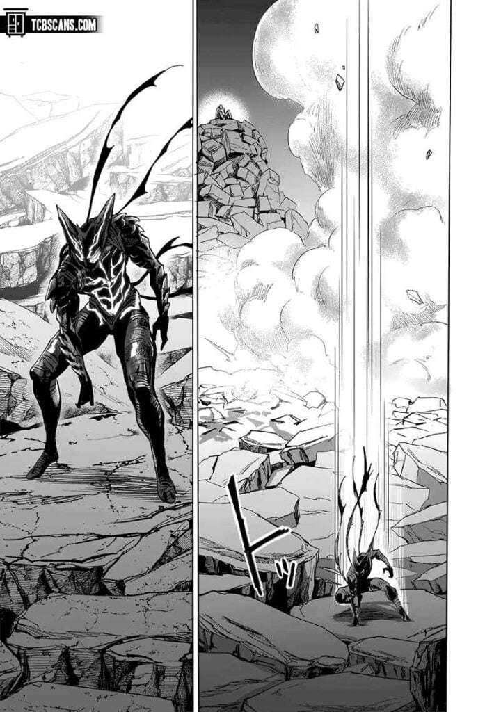 Back to the frontline, Garou lads on the rubbles. He slowly stands.