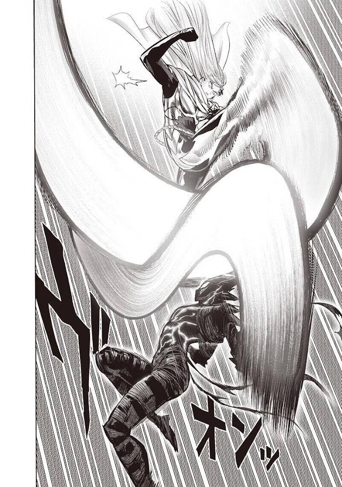 Flashy Flash clashes with monsterized Garou in midair.