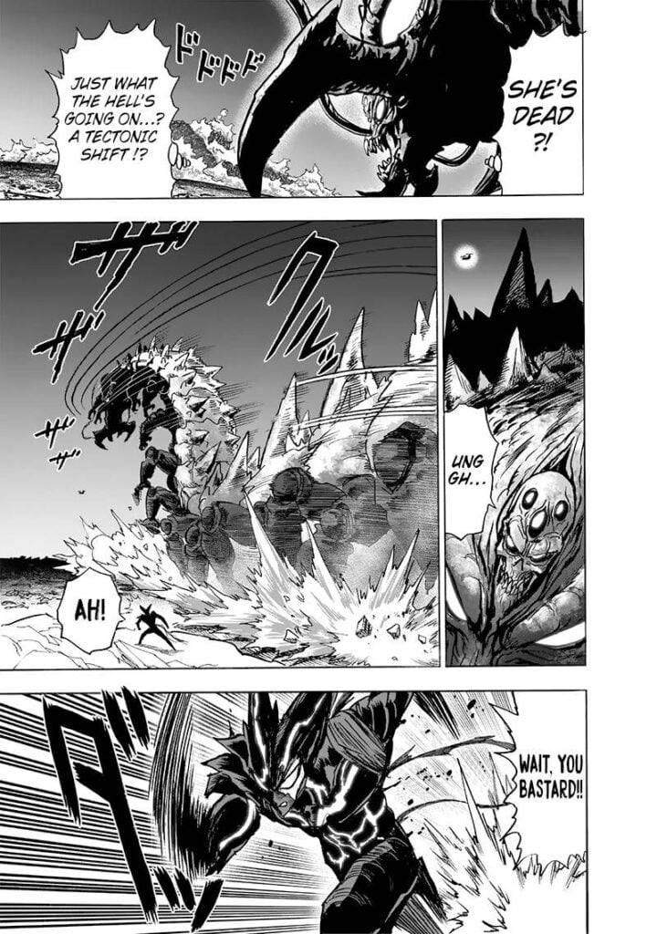 Sage Centipede wonders what's happening to Evil Ocean Water. Garou runs towards the centipede monster.