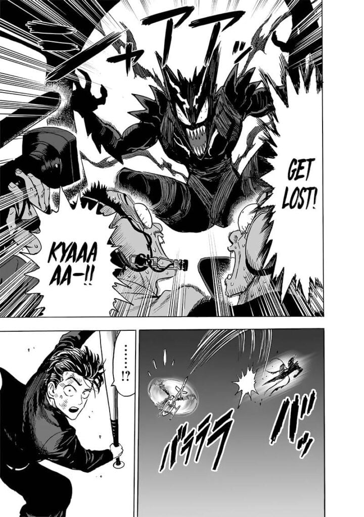 Garou scares the pilots and reporters. Metal Bat notices what Garou did.