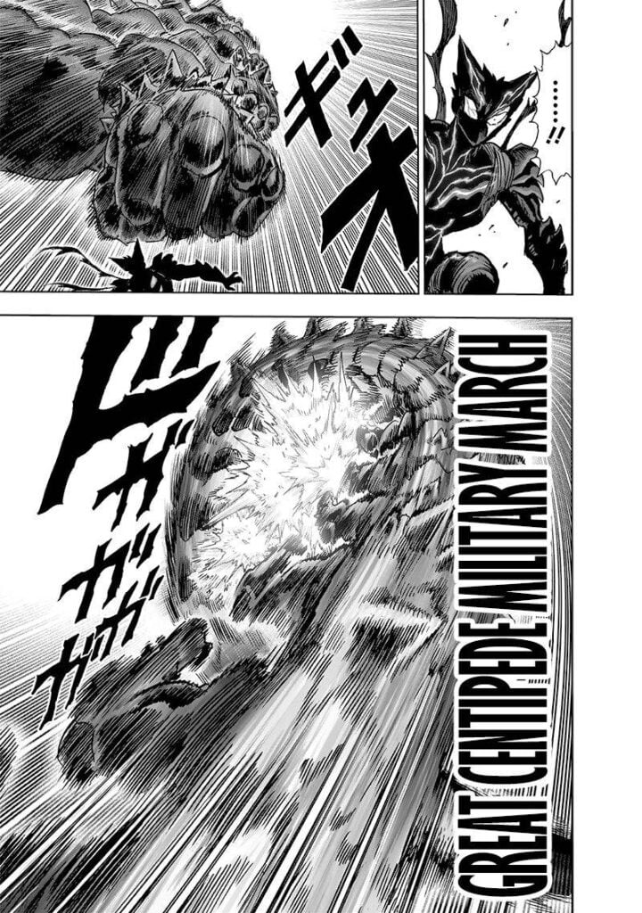 Garou gets hit by Sage Centipede's attack called the "Great Centipede Military March."