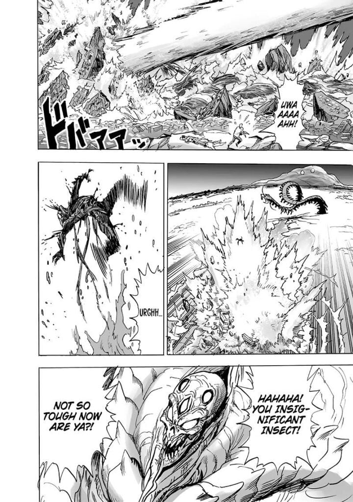 Garou gets blown away after getting hit, but the monster attacks.