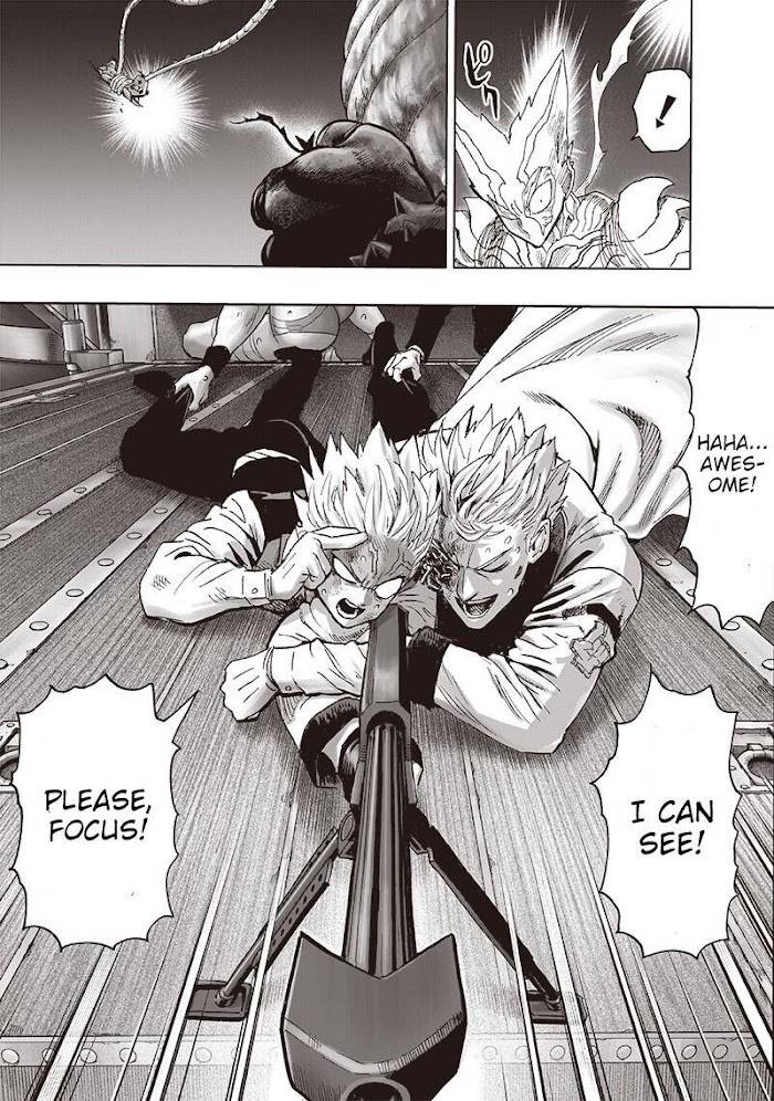 Gearsper assists One Shotter as he prepares to fire his rifle. Garou notices their plan.