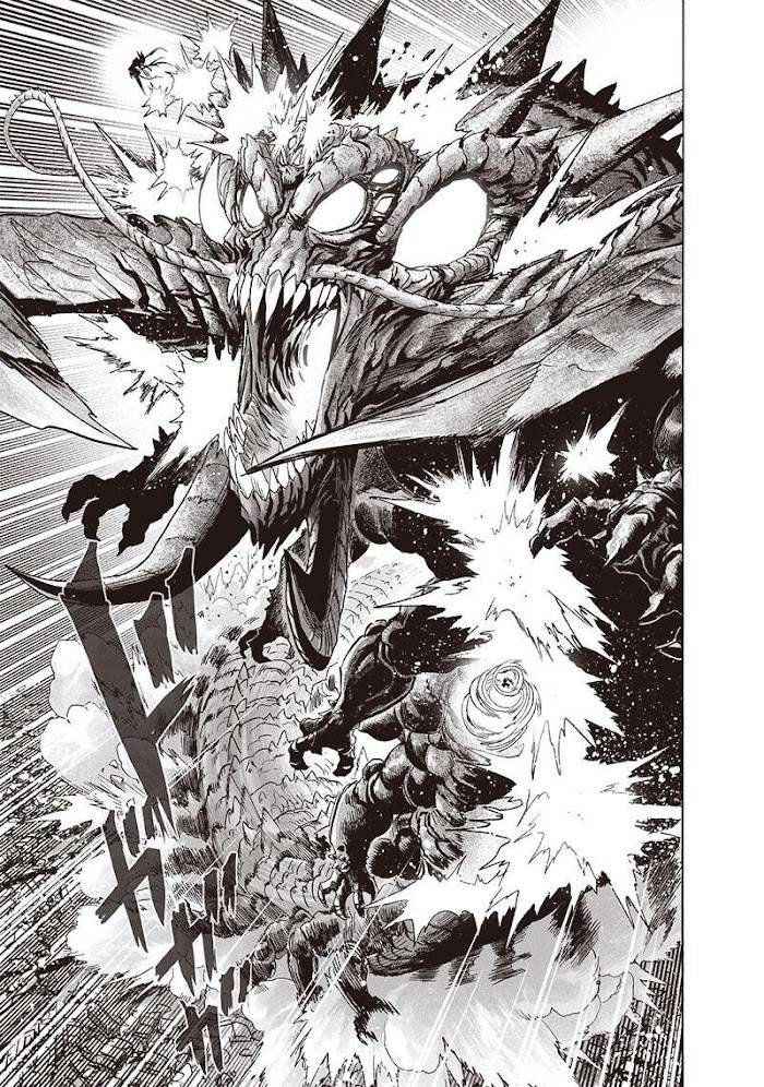 Metal Bat and Garou simultaneously attack Sage Centipede everywhere on his body.