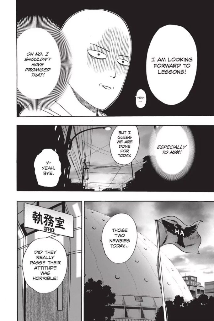 Saitama has a deep realization about making Genos his pupil.