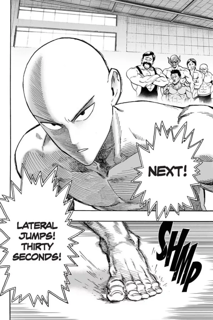 Saitama is seriously preparing lateral jumps for the hero entrance exam.