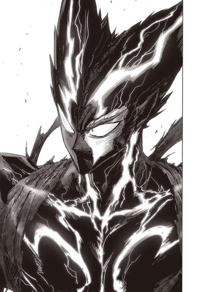 Garou makes eye contact with Saitama.