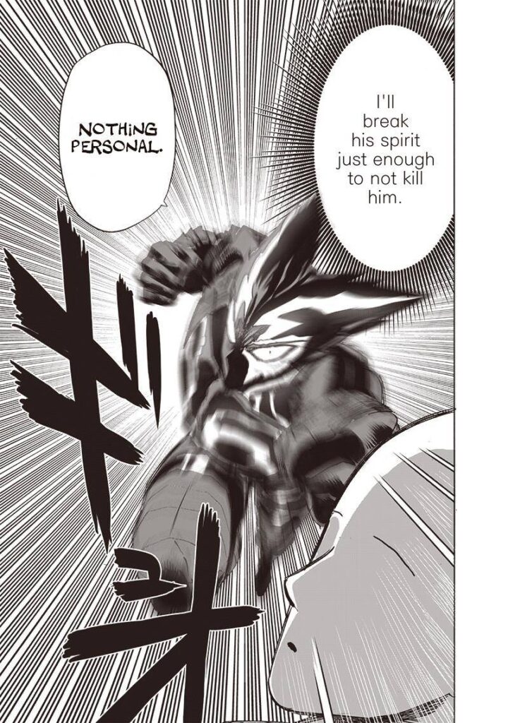 Garou tries to attack Saitama with a punch.